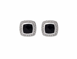 David Yurman Albion 7mm Black Onyx Diamond Stud Earrings Sterling Silver